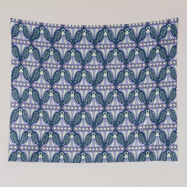Item preview, Festive Lavender Cream Ornament Damask Navy Pattern designed and sold by DColourMuse.