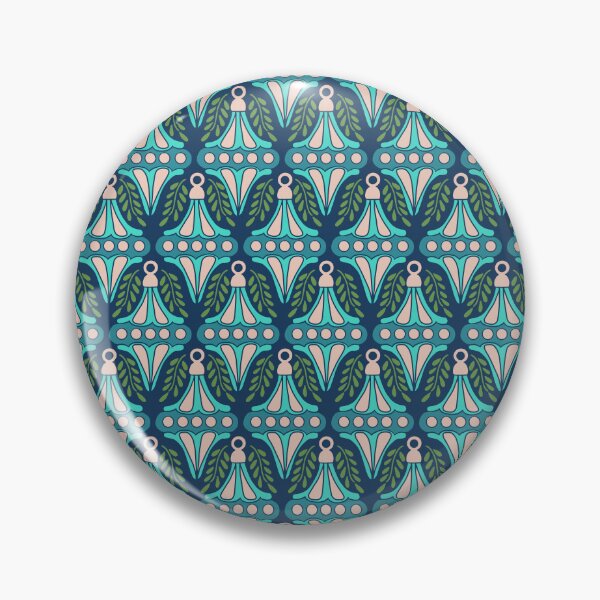 Item preview, Festive Turquoise Blush Ornament Damask Navy Pattern designed and sold by DColourMuse.