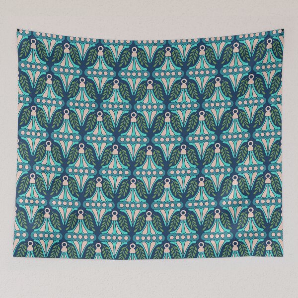 Item preview, Festive Turquoise Blush Ornament Damask Navy Pattern designed and sold by DColourMuse.