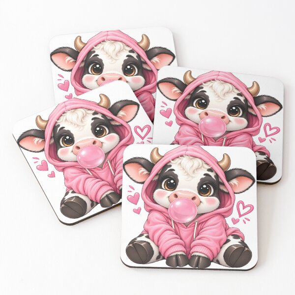 Item preview, Cute Pink Hoodie Cow with Bubblegum designed and sold by TinyWeird.