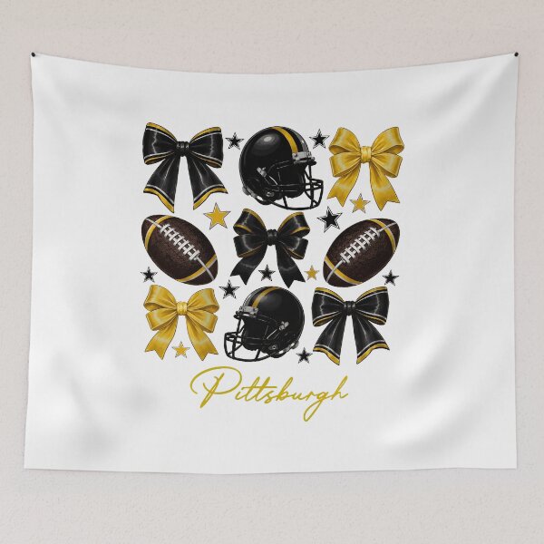 Item preview, Pittsburgh Football Bows Helmets and Stars Black Gold Pattern Design designed and sold by TracyWall90783.