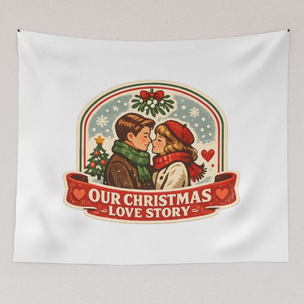 Item preview, Our Christmas Love Story Romantic Vintage Couple Holiday Gift designed and sold by OliviaHayesArt.