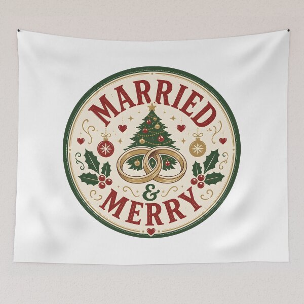Item preview, Married & Merry Christmas Husband Wife Couple Holiday Gift designed and sold by KristenosNehk.