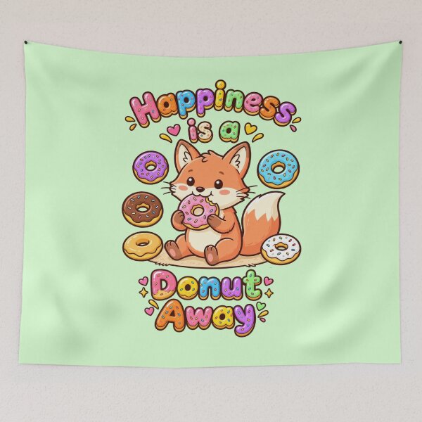 Item preview, 'Happiness is a Donut Away' Little Fox Eating Donut designed and sold by TriStudio.