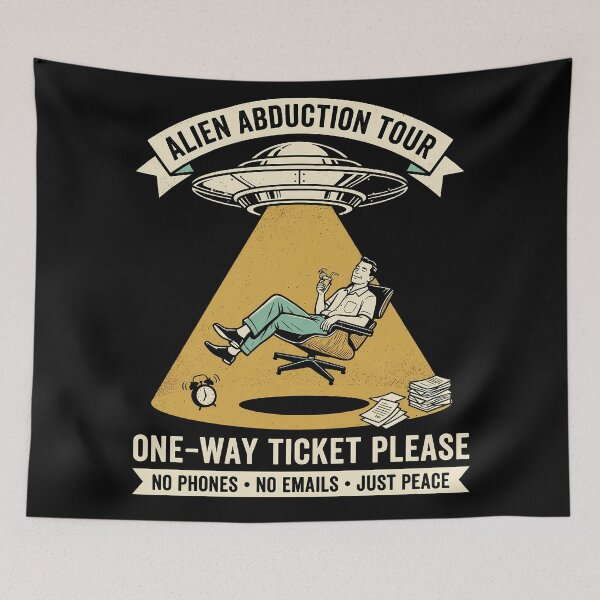 Item preview, Alien Abduction Tour One-Way Ticket – Funny Retro UFO Office Humor designed and sold by Felipe-barg.