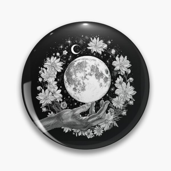 Item preview, Celestial Hand Reaching for Full Moon with Flowers Witchy Botanical Art designed and sold by inkoutninja.