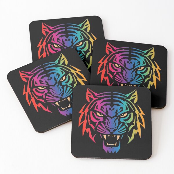 Item preview, Colorful Roaring Tiger Head Vector Illustration With Rainbow Gradient On Black Background designed and sold by KanDa-Shop.
