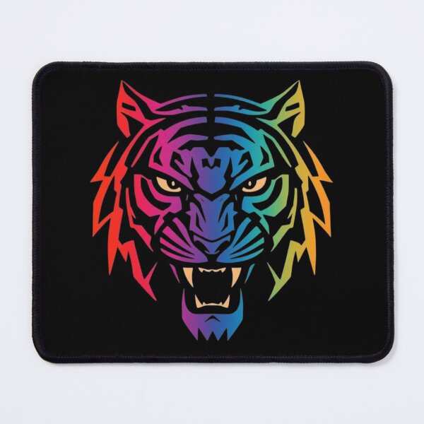 Item preview, Colorful Roaring Tiger Head Vector Illustration With Rainbow Gradient On Black Background designed and sold by KanDa-Shop.