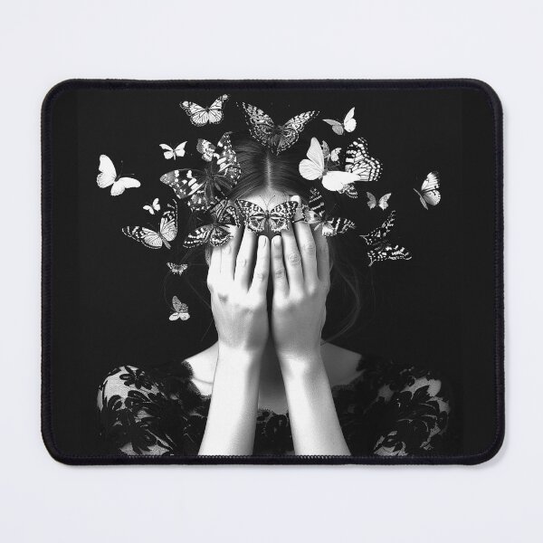 Item preview, Butterfly Woman Surreal Portrait Hidden Face Black and White Art designed and sold by inkoutninja.