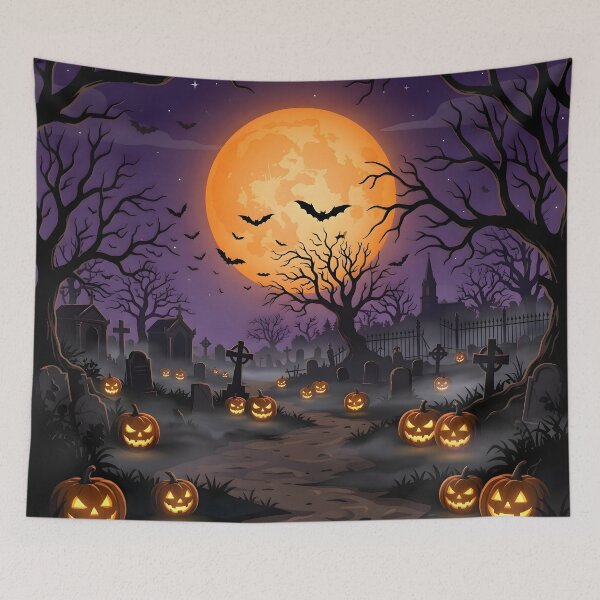 Item preview, Spooky Halloween Graveyard with Glowing Pumpkins designed and sold by Herodestroyer.