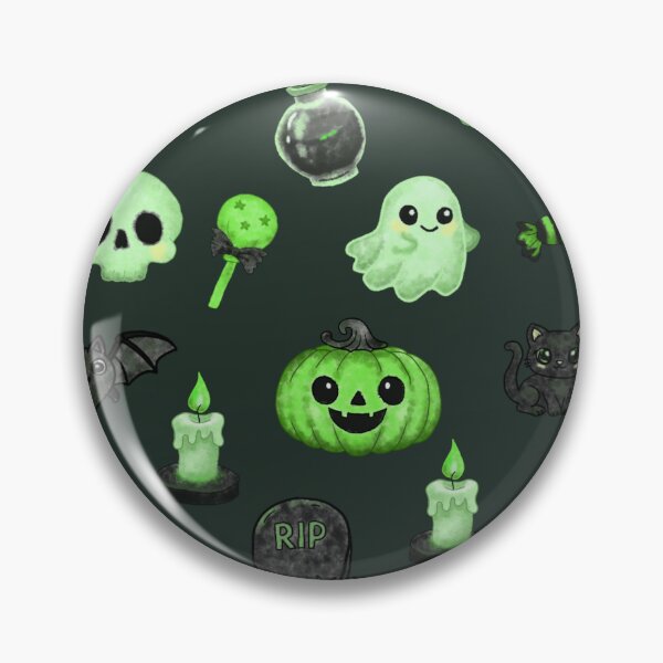 Artikelvorschau, Niedliches grünes, gruseliges Halloween-Muster – Geister, Kürbisse, Totenköpfe und Hexenelemente entworfen und verkauft von Potattoo.
