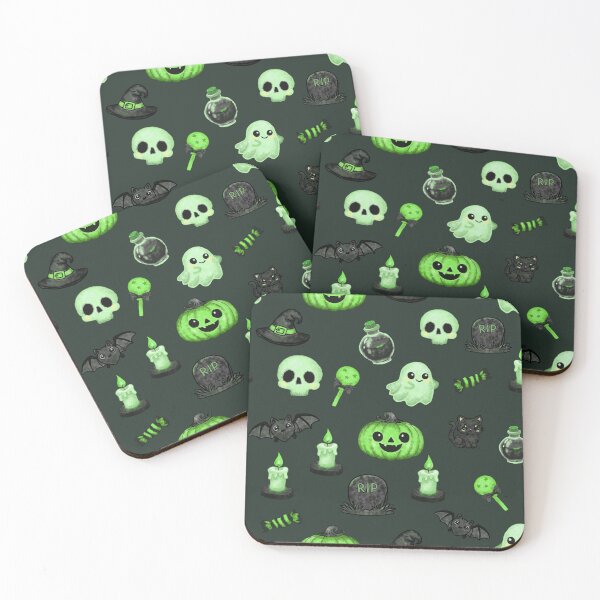 Item preview, Cute Green Spooky Halloween Pattern - Ghosts, Pumpkins, Skulls & Witchy Elements designed and sold by Potattoo.
