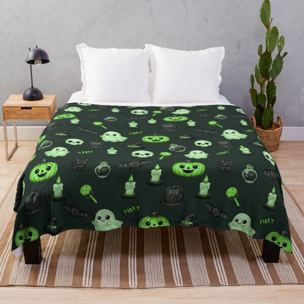 Item preview, Cute Green Spooky Halloween Pattern - Ghosts, Pumpkins, Skulls & Witchy Elements designed and sold by Potattoo.