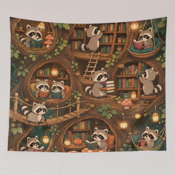 Item preview, Cozy Raccoon Treehouse Library designed and sold by Herodestroyer.