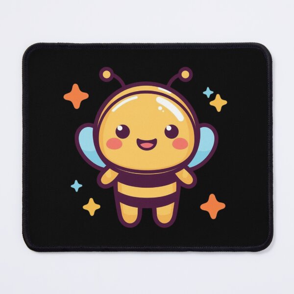 Item preview, Cute Kawaii Bee Character Illustration With Smiling Face and Colorful Stars on Black designed and sold by KanDa-Shop.