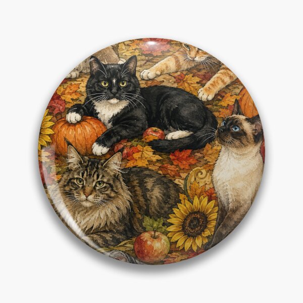 Item preview, Autumn Cats Playing with Pumpkins, Fall Leaves and Sunflowers designed and sold by Lion and Lamb Design.