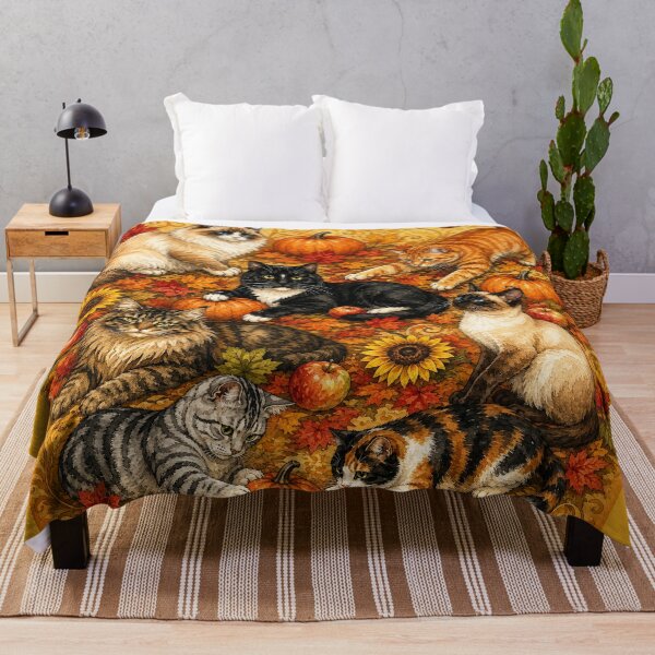 Item preview, Autumn Cats Playing with Pumpkins, Fall Leaves and Sunflowers designed and sold by Lion and Lamb Design.