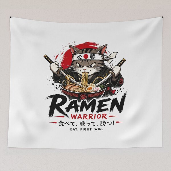 Item preview, Ramen Noodle Cat, Ramen Warrior Eat Fight Win Samurai Cat Design designed and sold by graphic-genie.
