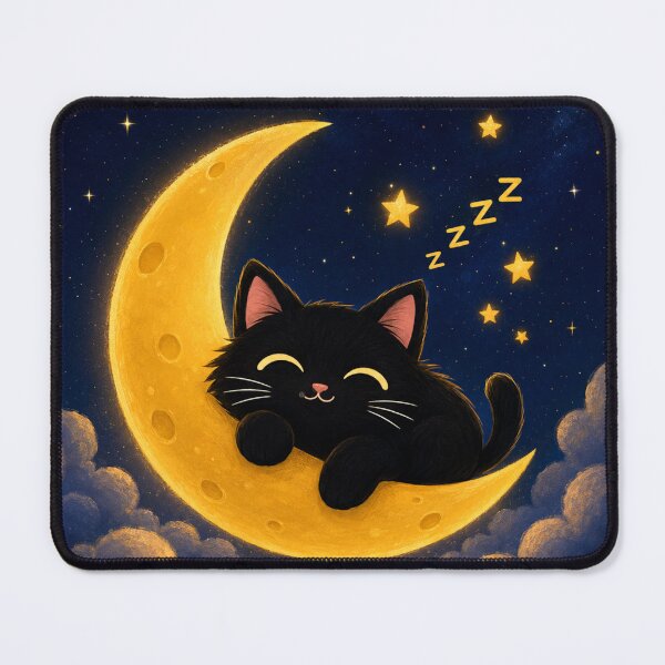 Item preview, Cute Black Cat Sleeping on Crescent Moon – Celestial Night Sky Cat Lover Design designed and sold by AbstractAuraArt.