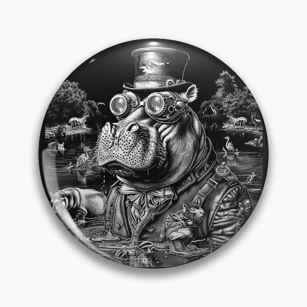 Item preview, Steampunk Hippopotamus Explorer with Goggles Victorian Safari Art designed and sold by inkoutninja.