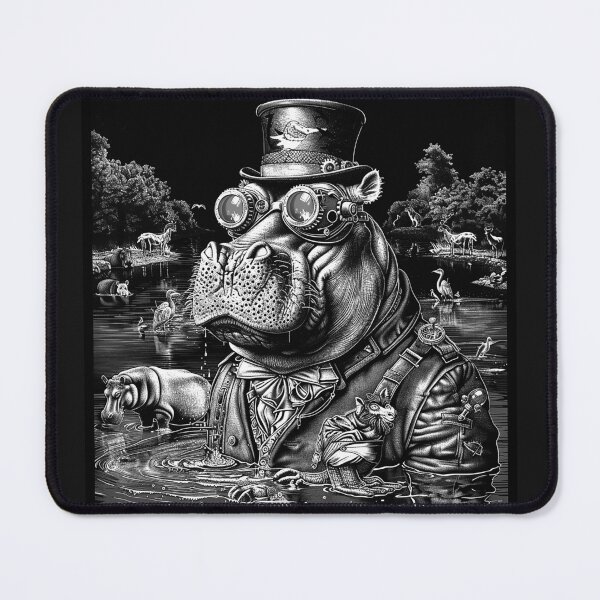 Item preview, Steampunk Hippopotamus Explorer with Goggles Victorian Safari Art designed and sold by inkoutninja.