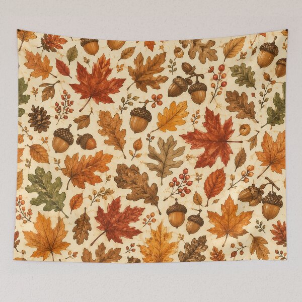 Item preview, Autumn Acorn & Fall Leaves Pattern – Cozy Woodland Botanica designed and sold by RJACreative.