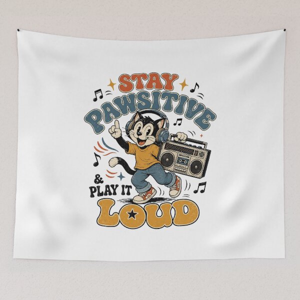 Item preview, Vintage Cartoon Cat With A Boombox Wearing Headphones designed and sold by graphic-genie.