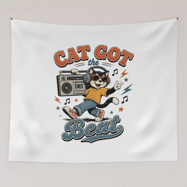Item preview, Vintage Cartoon Cat With A Boombox Wearing Headphones designed and sold by graphic-genie.