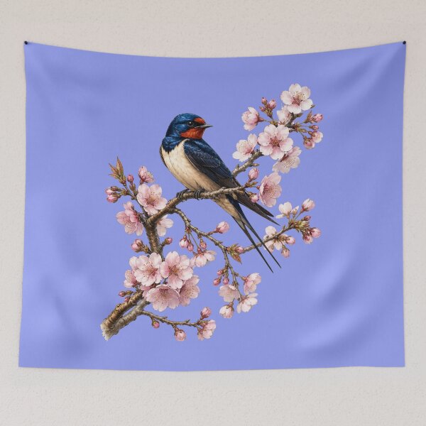 Item preview, Elegant Barn Swallow in Cherry Blossom Wreath - Spring Nature Art designed and sold by Evelashop.