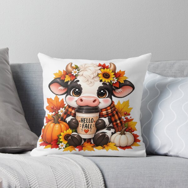 Item preview, Cute Hello Fall Cow with Pumpkins designed and sold by TinyWeird.