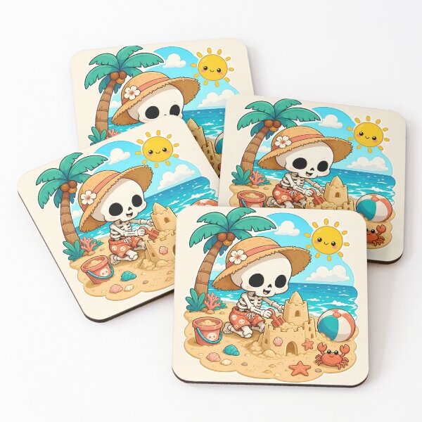 Item preview, Cute Skeleton Building Sandcastle - Summerween Beach Summer Horror designed and sold by Knacky Print.