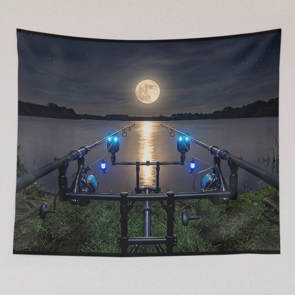 Item preview, Night Session Blue Glow Carp Fishing - Premium Jigsaw Puzzle Art designed and sold by GeekAnglerStore.