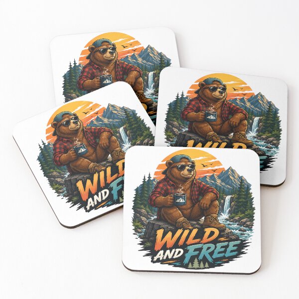 Item preview, Wild and Free Camping Bear Coffee Sticker   designed and sold by Jaideep Walia.