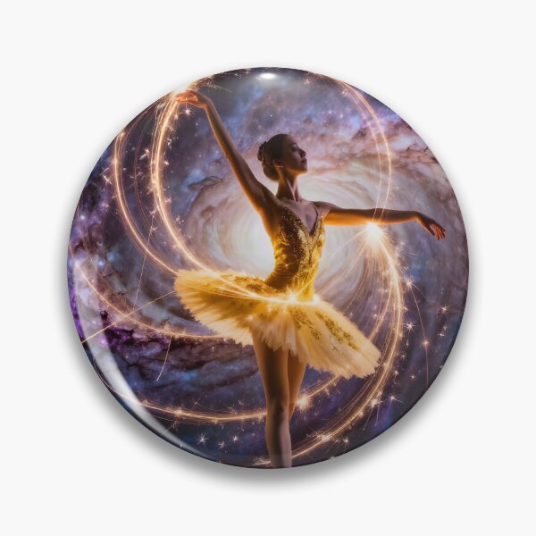 Item preview, Cosmic Ballerina Dancing Through the Galaxy – Golden Celestial Ballet Fantasy Art designed and sold by DreamyWallVibes.