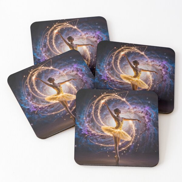 Item preview, Cosmic Ballerina Dancing Through the Galaxy – Golden Celestial Ballet Fantasy Art designed and sold by DreamyWallVibes.