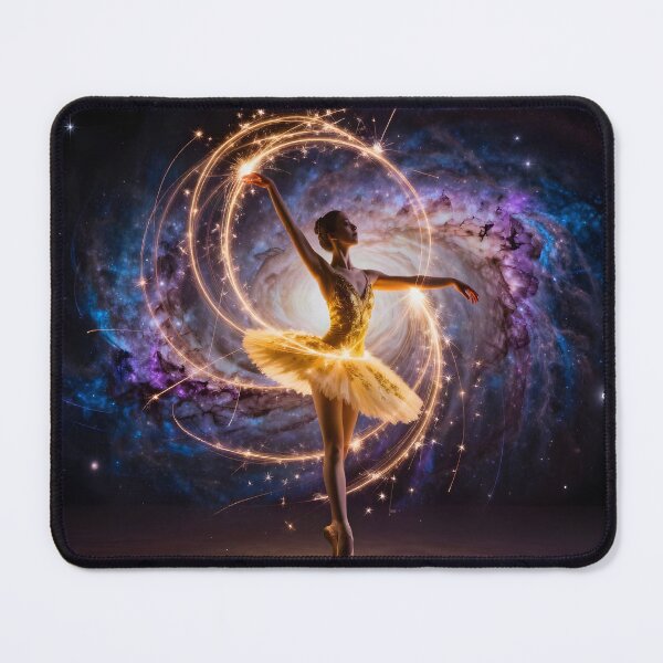 Item preview, Cosmic Ballerina Dancing Through the Galaxy – Golden Celestial Ballet Fantasy Art designed and sold by DreamyWallVibes.