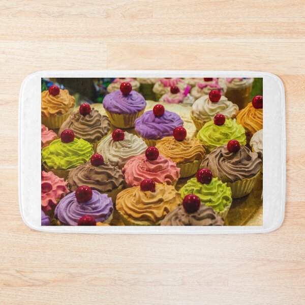 Item preview, Colorful Assorted Frosted Cupcakes With Cherry Toppings Displayed on Bakery Tray designed and sold by Nmallia.