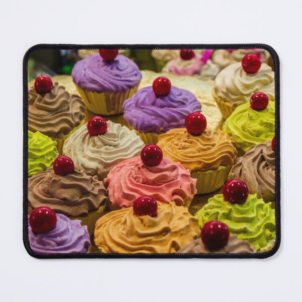 Item preview, Colorful Assorted Frosted Cupcakes With Cherry Toppings Displayed on Bakery Tray designed and sold by Nmallia.