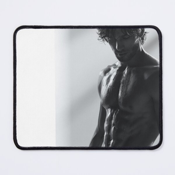 Item preview, Wet Muscular Male Black and White Portrait | Artistic Pin-Up for She Shed designed and sold by Synth Seduction.