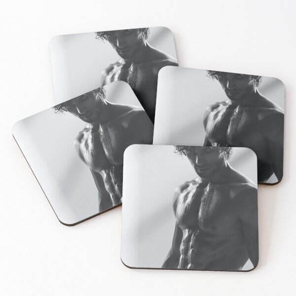 Item preview, Wet Muscular Male Black and White Portrait | Artistic Pin-Up for She Shed designed and sold by Synth Seduction.