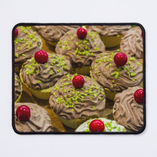 Item preview, Colorful Assorted Frosted Cupcakes With Cherry Toppings Displayed on Bakery Tray designed and sold by Nmallia.