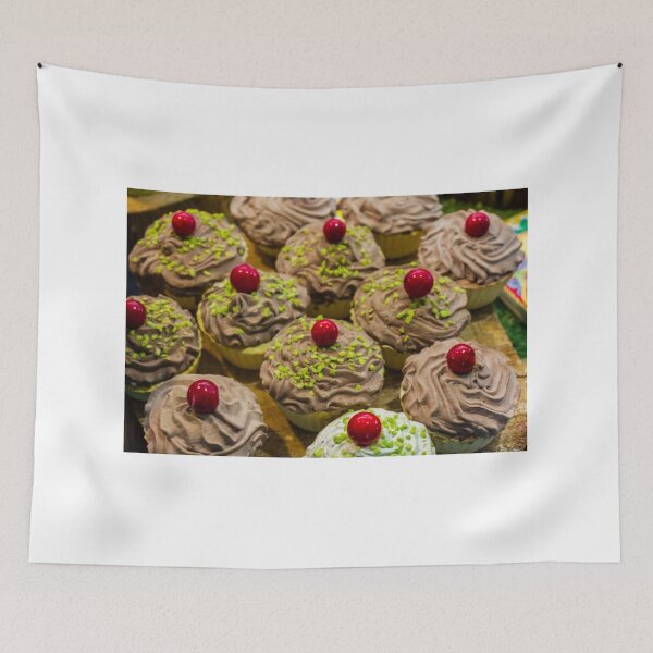 Item preview, Variedad de coloridos cupcakes glaseados con cobertura de cereza, presentados en una bandeja de pastelería. designed and sold by Nmallia.