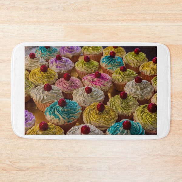 Item preview, Colorful Assorted Frosted Cupcakes With Cherry Toppings Displayed on Bakery Tray designed and sold by Nmallia.