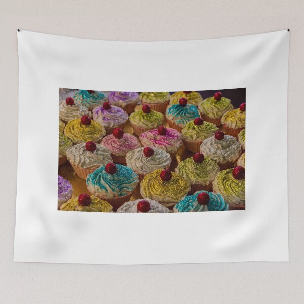 Item preview, Variedad de coloridos cupcakes glaseados con cobertura de cereza, presentados en una bandeja de pastelería. designed and sold by Nmallia.