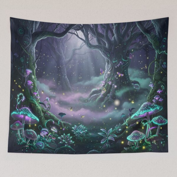 Item preview, Enchanted Glowing Forest with Magical Mushrooms, Fireflies & Mystical Trees designed and sold by DreamyWallVibes.