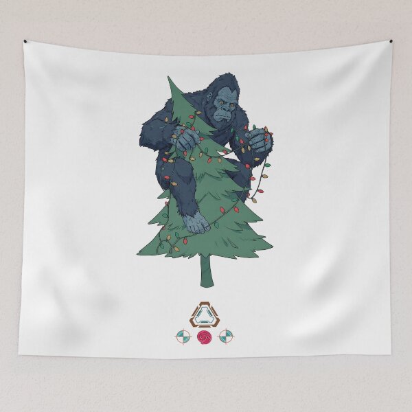 Item preview, Bigfoot Decorating the Christmas Tree - Funny Sasquatch Holiday T-Shirt designed and sold by Whimsy Trail Co.