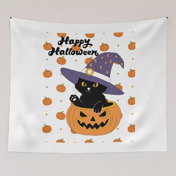 Item preview, Cute Black Cat Halloween Pumpkin Witch designed and sold by     Sela Art .