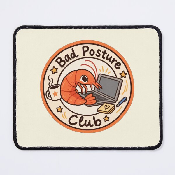 Item preview, Shrimp Bad Posture Club – Funny Coding Shrimp Slouching at Laptop with Coffee designed and sold by LuloCreative.