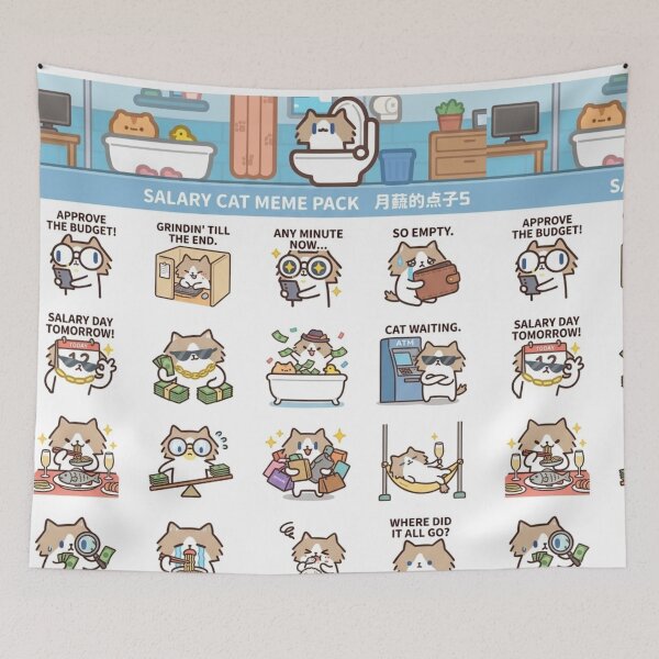 Item preview, Monthly Salary Cat Meme Sticker Pack 1.0 designed and sold by Cozy Moss Studio.