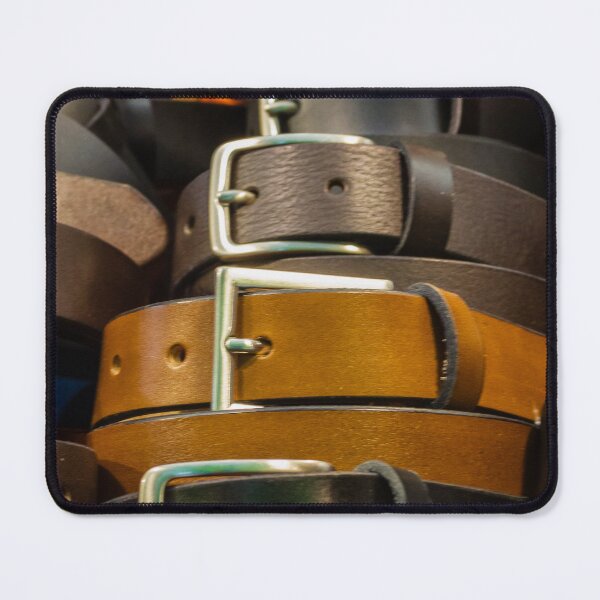 Item preview, Stacked Leather Belts With Metal Buckles Displayed in a Fashion Accessory Store designed and sold by Nmallia.